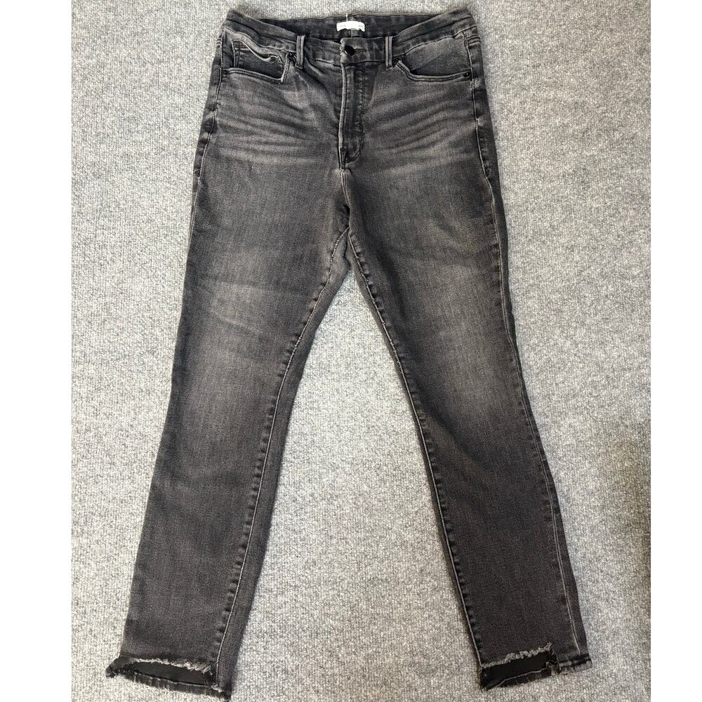 Good American Jeans Size 15 Black Gray Straight Leg Raw Step Hem Denim
